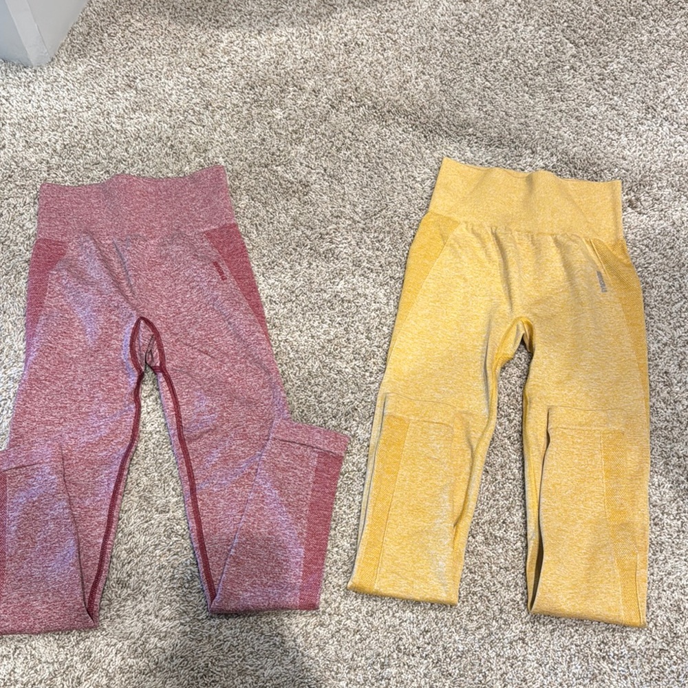 3 Women Yellow and Red Gymshark Leggings